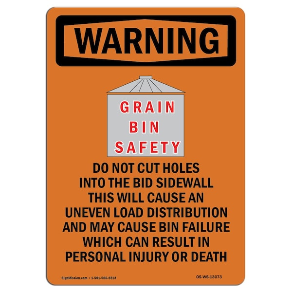 OSHA WARNING Sign, Do Not Cut Holes Into W/ Symbol, 14in X 10in Aluminum, 10" W, 14" L, Portrait